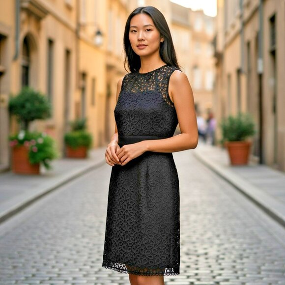 Milly Black Lace Sheath Dress Sz 6 | Cotton Nylon Blend | Classic Elegant $495 - Picture 1 of 7